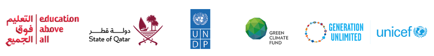 Logos of EAA, State of Qatar, UNDP, Generation Unlimited (UNICEF) and the Green Climate Fund.